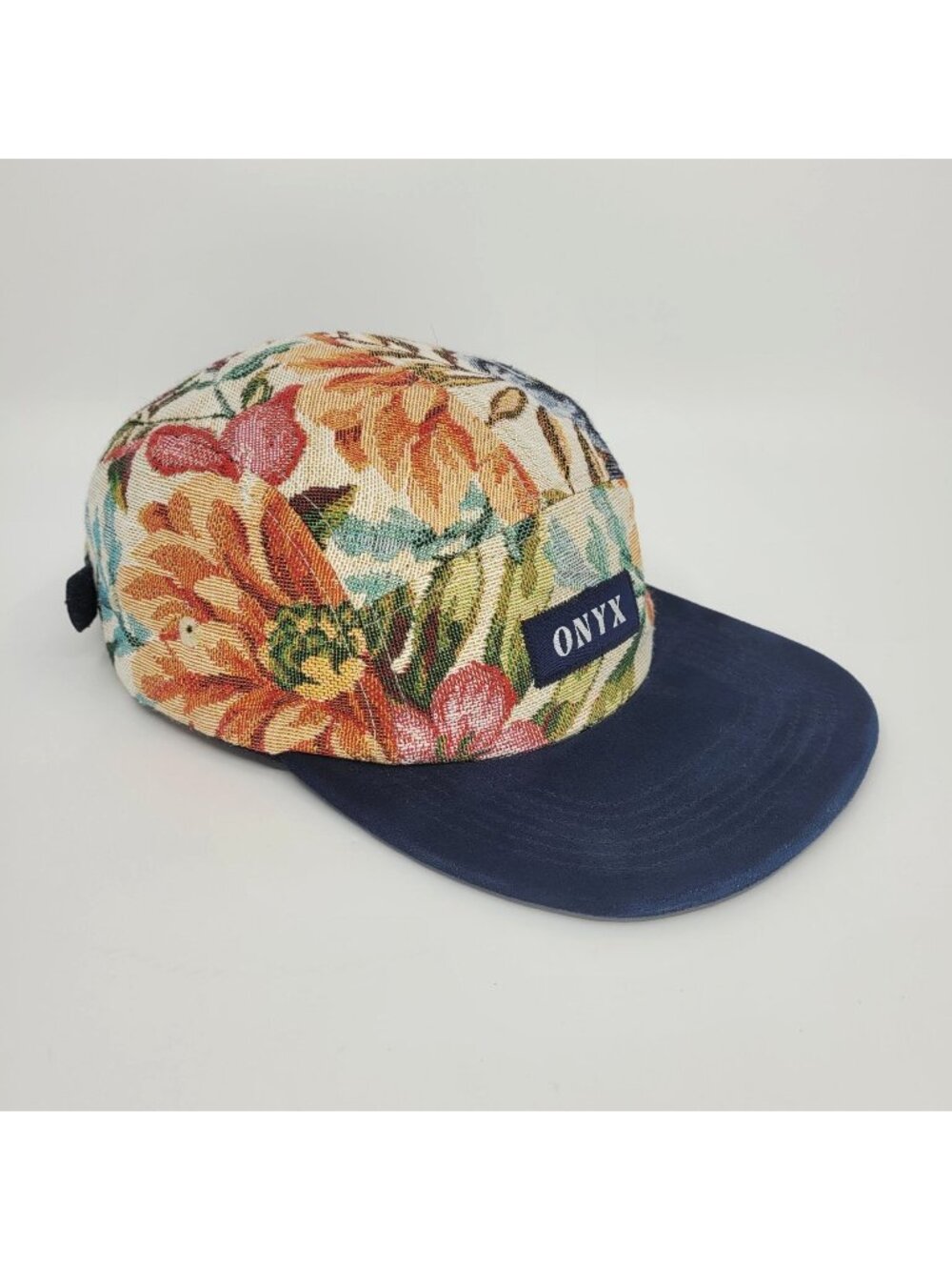 ONYX Coffee 5 Panel Flat Bill Cap LOWERPARK Floral Tapestry Hat Men's One Size